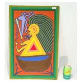 Vintage MCM Indigenous Huichol Yarn Painting