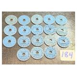 Eighteen WWll Canada Meat Ration Tokens