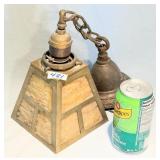 Antique Slag Glass & Brass Hanging Light Fixture