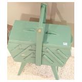 Vintage Avocado Green Accordion Style Sewing Box