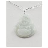 Natural Jadeite Buddha Pendant & Sterling Chain