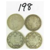 4 Early Canadian Silver Quarters
