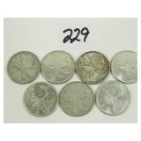 7 Canadian Silver Quarter Coins-  All 1964
