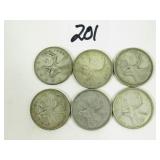 6 Early Canadian Silver Quarters