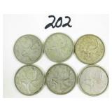6 Early Canadian Silver Quarters