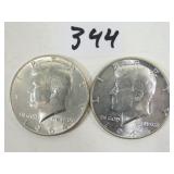 2 1964 U.S. Silver Kennedy Half Dollar Coins