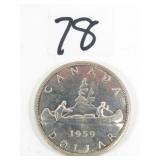 1959 Canadian Silver Dollar Coin