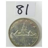 1959 Canadian Silver Dolla Coin