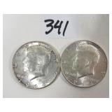2 1964 U.S. Silver Kennedy Half Dollar Coins