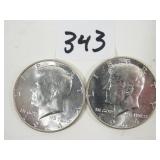 2 1964 U.S. Silver Kennedy Half Dollar Coins