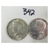 2 1964 U.S. Silver Kennedy Half Dollar Coins