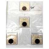 4 Canada ICCS Graded Large 1 Cent Coins