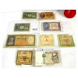 9 Vintage I*taly Bank Notes 1888-1947