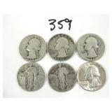 6 U.S. Silver Quarter Coins