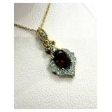 Gold Plated Garnet & CZ Pendant & Chain W/A