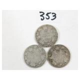 3 Canadian 1900's Silver Quarter Coins