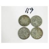 4 Early Canadian Quarter Coins