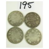 4 Early Canadian Silver Quarters