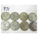 8 Canadian Silver Quarter Coins