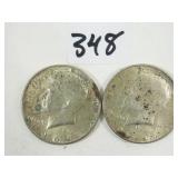 2 1964 U.S. Silver Kennedy Half Dollar Coins