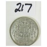 1958 Canadian Silver Half Dollar Coin