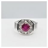 Sterling Silver Natural Enhanced Ruby & CZ Ring