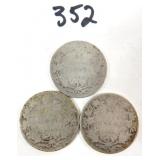 3 Canadian 1900's Silver Quarter Coins