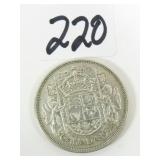 1958 Canadian Silver Half Dollar Coin
