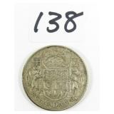 1947 Canadian Half Dollar Silver Coin