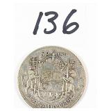 1945 Canadian Half Dollar Silver Coin