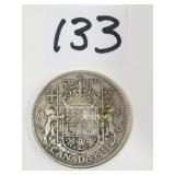 1943 Canadian Half Dollar Silver Coin