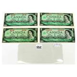 Four 1967 Canadian $1 Dollar Bills