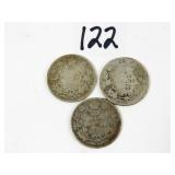 3 Early Canadian Quarter Coins