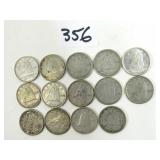 14 Canadian Silver Dime Coins 1940's-1960's