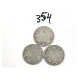 3 Canadian 1910's & 1920's Silver Quarter Coins