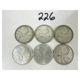 6 Canadian Silver Quarter Coins