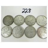 8 Canadian Silver Quarter Coins