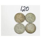 4 Early Canadian Quarter Coins