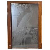 ETCHED GLASS WINDOW DEPICTING A PEACOCK