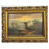 ANTIQUE DUTCH OIL PAINTING OF A WINDMILL