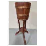 EDWARDIAN BRASS BOUND BUCKET ON STAND