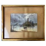 S. PENSON - WATERCOLOUR LAKE SCENE