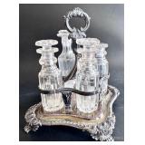 STERLING AND GLASS CRUET SET