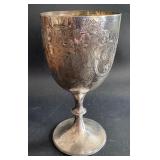 STERLING TROPHY CUP WITH FOLIATE ENGRAVING