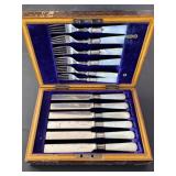 ANTIQUE SILVER PLATE FISH KNIVES AND FORKS