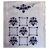 BIRDS AND FLOWERS APPLIQUED QUILT