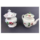 HAND PAINTED ENGLISH TEA POT AND SUGAR