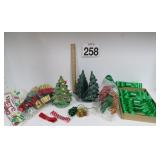 Vtg Christmas Bows, Ceramic Light-up & Napkin Tree