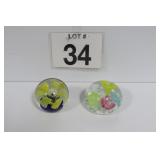 Hand Blown Glass Floral Paperweights