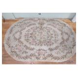 Antique Hooked Floral Oval Rug 44x67' w/ Wear